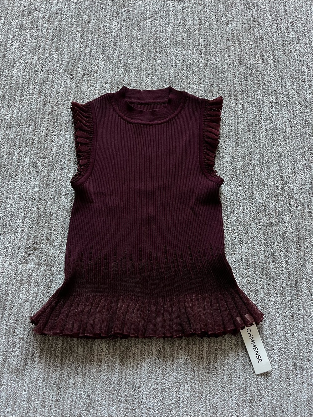 Commense Ribbed Knit Ruffle Top size XS NWT